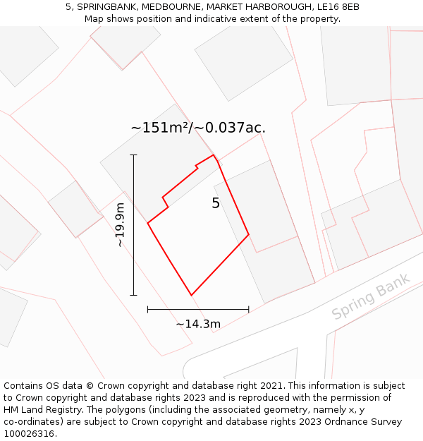 5, SPRINGBANK, MEDBOURNE, MARKET HARBOROUGH, LE16 8EB: Plot and title map