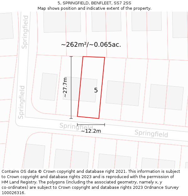 5, SPRINGFIELD, BENFLEET, SS7 2SS: Plot and title map