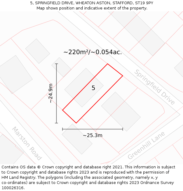 5, SPRINGFIELD DRIVE, WHEATON ASTON, STAFFORD, ST19 9PY: Plot and title map