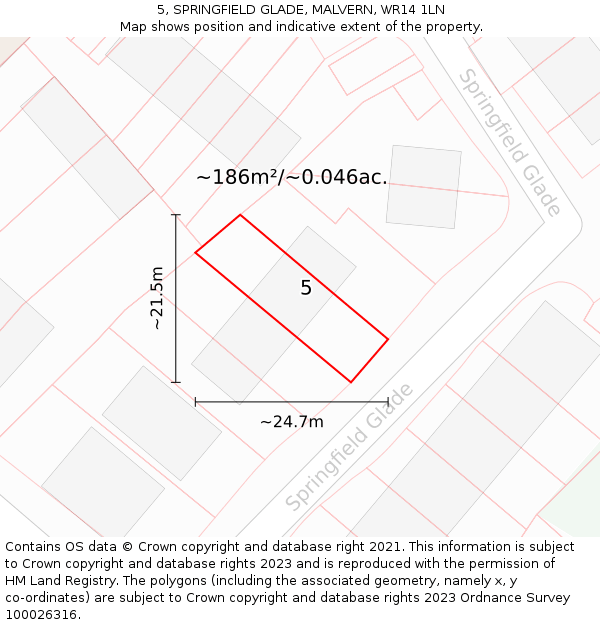 5, SPRINGFIELD GLADE, MALVERN, WR14 1LN: Plot and title map
