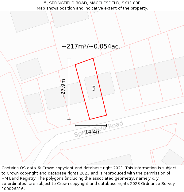 5, SPRINGFIELD ROAD, MACCLESFIELD, SK11 8RE: Plot and title map