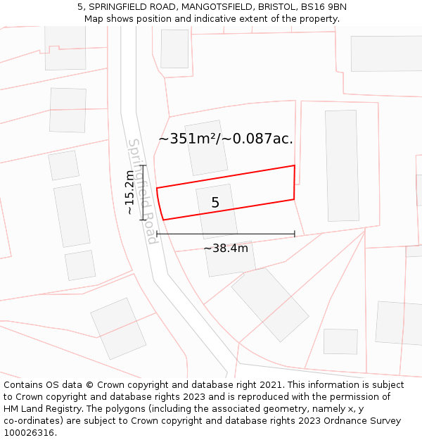 5, SPRINGFIELD ROAD, MANGOTSFIELD, BRISTOL, BS16 9BN: Plot and title map