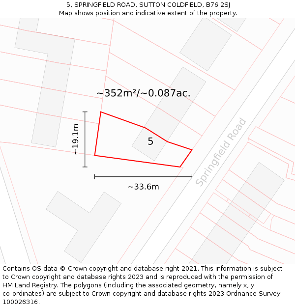 5, SPRINGFIELD ROAD, SUTTON COLDFIELD, B76 2SJ: Plot and title map