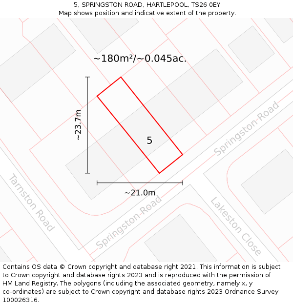 5, SPRINGSTON ROAD, HARTLEPOOL, TS26 0EY: Plot and title map