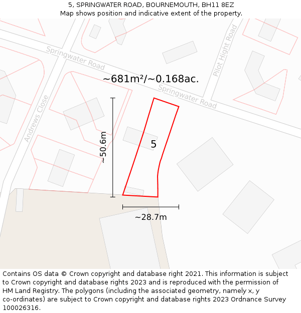 5, SPRINGWATER ROAD, BOURNEMOUTH, BH11 8EZ: Plot and title map