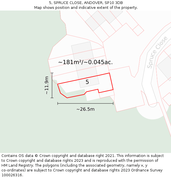 5, SPRUCE CLOSE, ANDOVER, SP10 3DB: Plot and title map