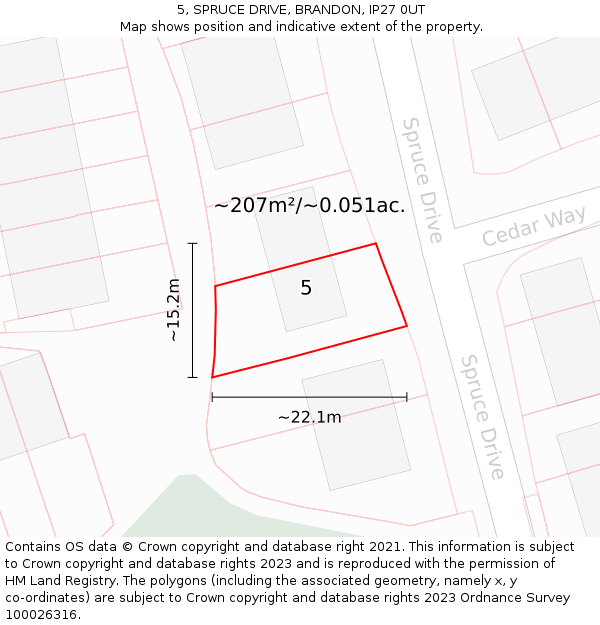 5, SPRUCE DRIVE, BRANDON, IP27 0UT: Plot and title map
