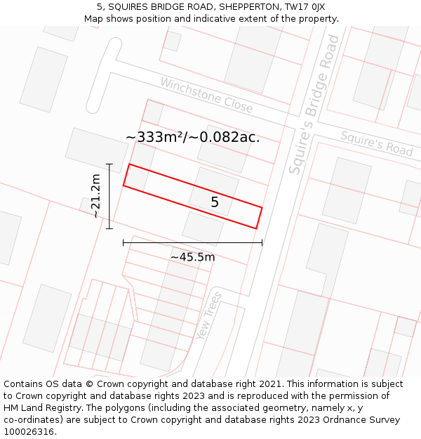 5, SQUIRES BRIDGE ROAD, SHEPPERTON, TW17 0JX: Plot and title map