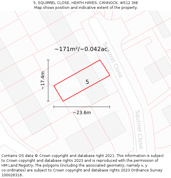 5, SQUIRREL CLOSE, HEATH HAYES, CANNOCK, WS12 3XE: Plot and title map
