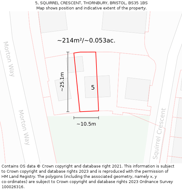 5, SQUIRREL CRESCENT, THORNBURY, BRISTOL, BS35 1BS: Plot and title map