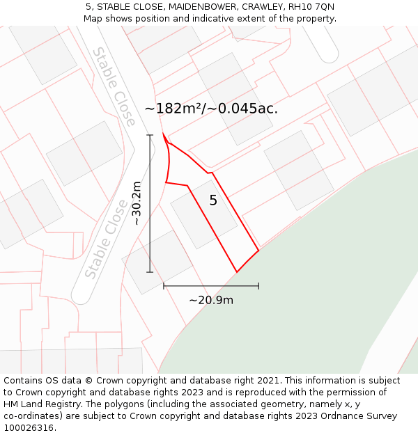 5, STABLE CLOSE, MAIDENBOWER, CRAWLEY, RH10 7QN: Plot and title map