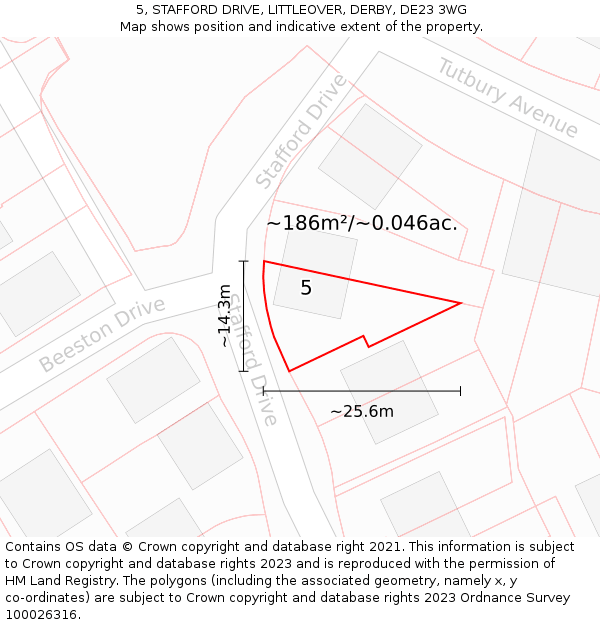 5, STAFFORD DRIVE, LITTLEOVER, DERBY, DE23 3WG: Plot and title map
