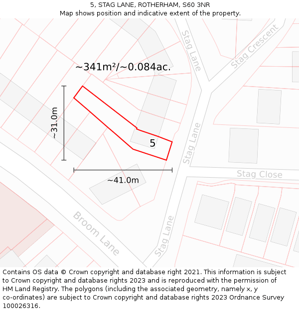 5, STAG LANE, ROTHERHAM, S60 3NR: Plot and title map