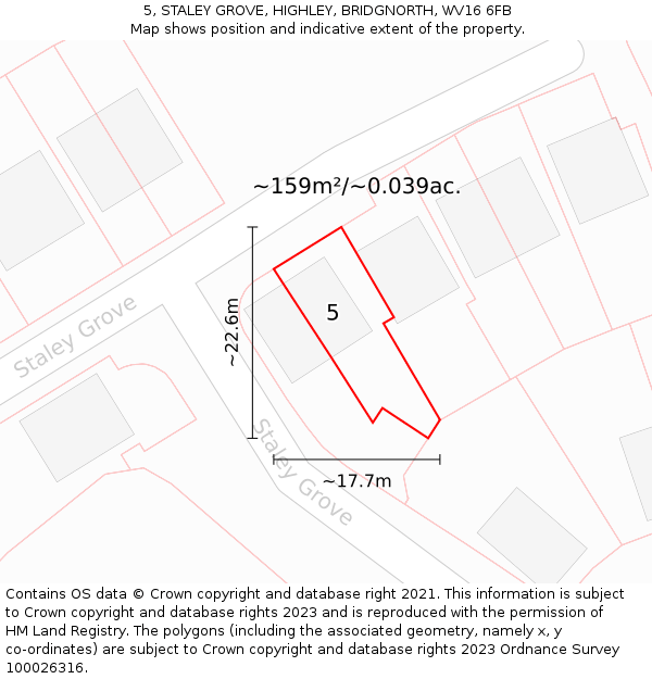 5, STALEY GROVE, HIGHLEY, BRIDGNORTH, WV16 6FB: Plot and title map