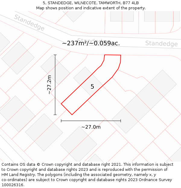 5, STANDEDGE, WILNECOTE, TAMWORTH, B77 4LB: Plot and title map