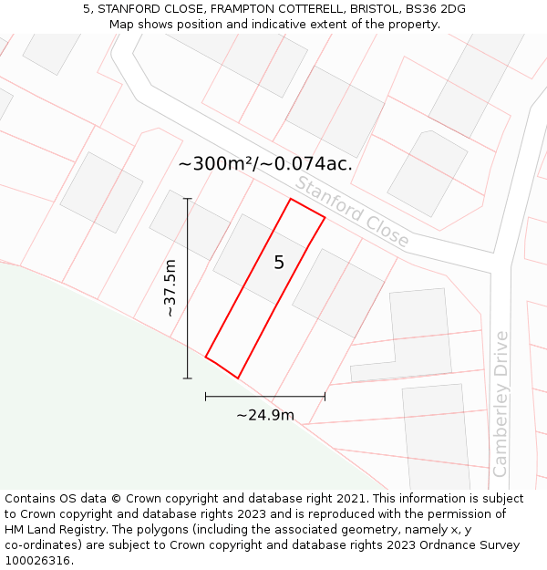 5, STANFORD CLOSE, FRAMPTON COTTERELL, BRISTOL, BS36 2DG: Plot and title map