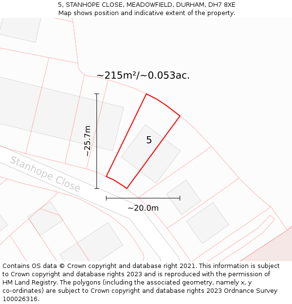 5, STANHOPE CLOSE, MEADOWFIELD, DURHAM, DH7 8XE: Plot and title map