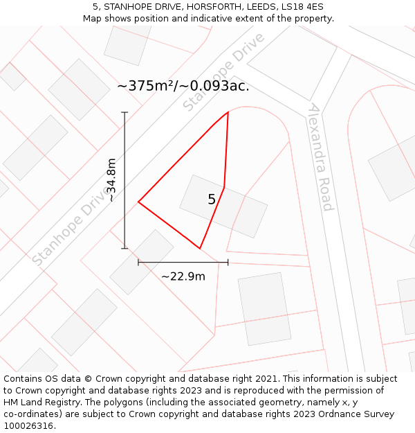 5, STANHOPE DRIVE, HORSFORTH, LEEDS, LS18 4ES: Plot and title map
