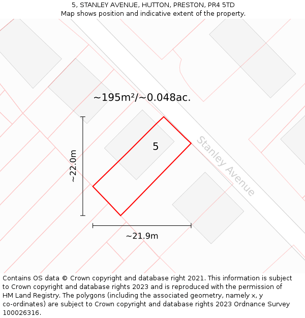 5, STANLEY AVENUE, HUTTON, PRESTON, PR4 5TD: Plot and title map