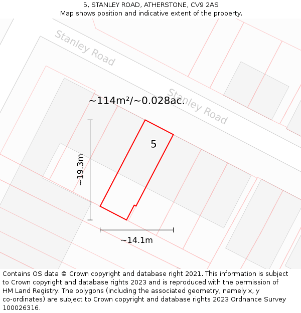 5, STANLEY ROAD, ATHERSTONE, CV9 2AS: Plot and title map