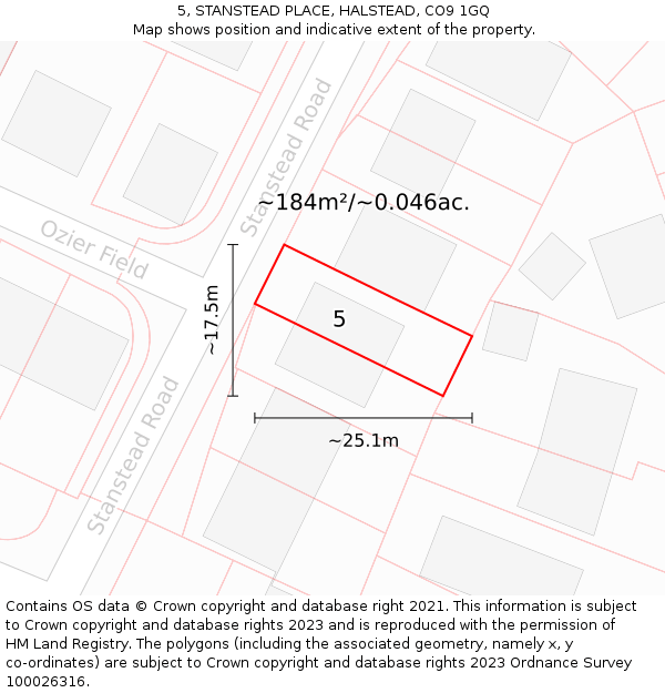 5, STANSTEAD PLACE, HALSTEAD, CO9 1GQ: Plot and title map