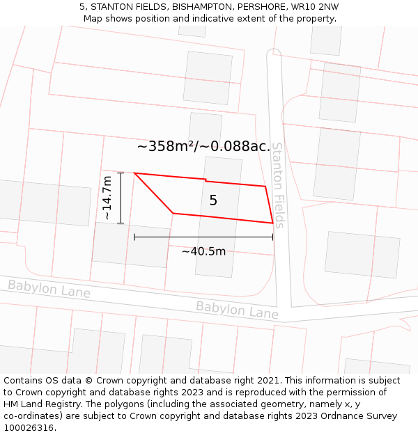5, STANTON FIELDS, BISHAMPTON, PERSHORE, WR10 2NW: Plot and title map