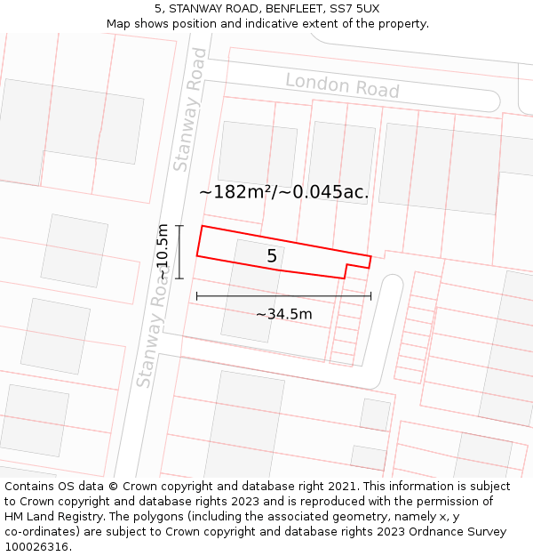 5, STANWAY ROAD, BENFLEET, SS7 5UX: Plot and title map