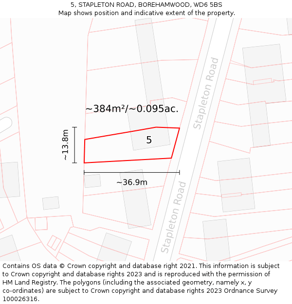 5, STAPLETON ROAD, BOREHAMWOOD, WD6 5BS: Plot and title map