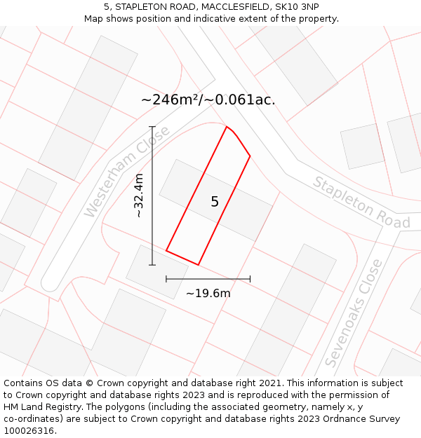 5, STAPLETON ROAD, MACCLESFIELD, SK10 3NP: Plot and title map