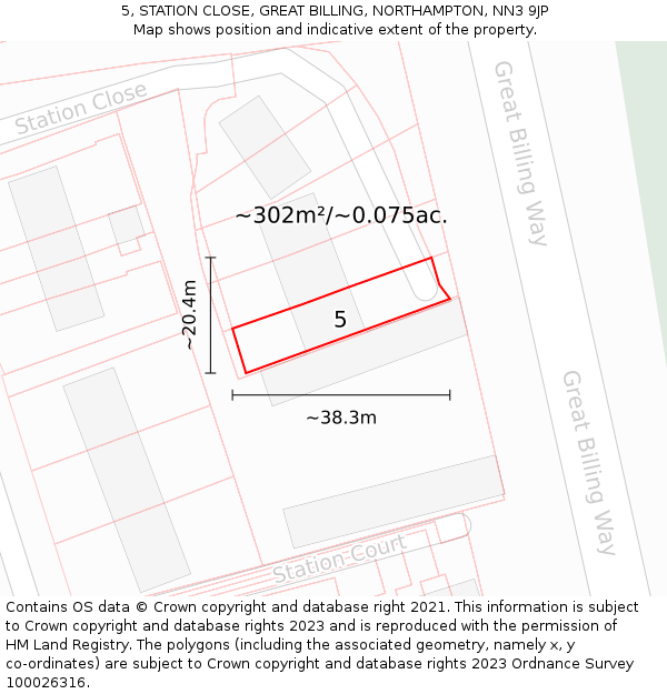 5, STATION CLOSE, GREAT BILLING, NORTHAMPTON, NN3 9JP: Plot and title map