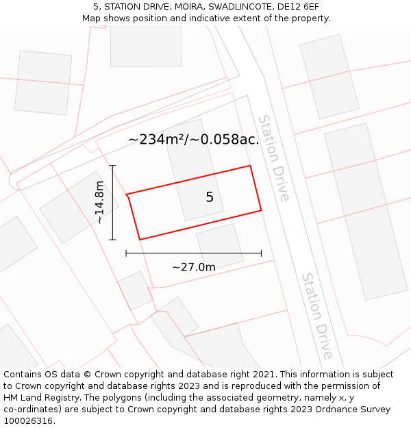 5, STATION DRIVE, MOIRA, SWADLINCOTE, DE12 6EF: Plot and title map