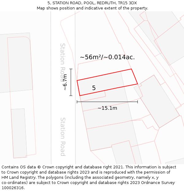 5, STATION ROAD, POOL, REDRUTH, TR15 3DX: Plot and title map