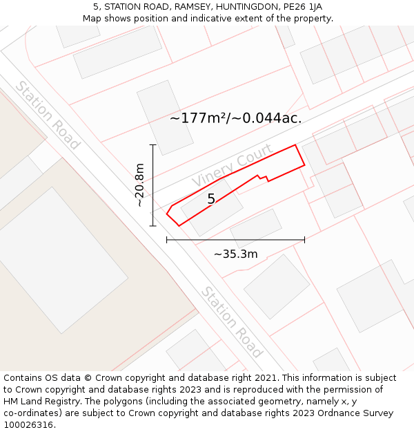 5, STATION ROAD, RAMSEY, HUNTINGDON, PE26 1JA: Plot and title map