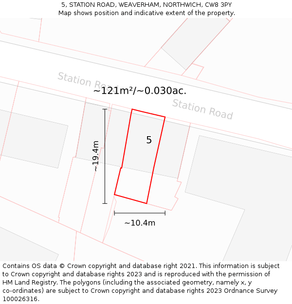 5, STATION ROAD, WEAVERHAM, NORTHWICH, CW8 3PY: Plot and title map
