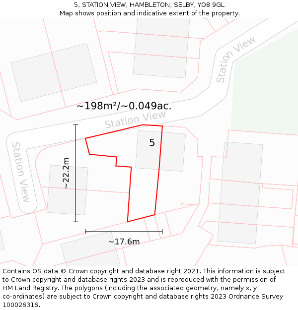 5, STATION VIEW, HAMBLETON, SELBY, YO8 9GL: Plot and title map