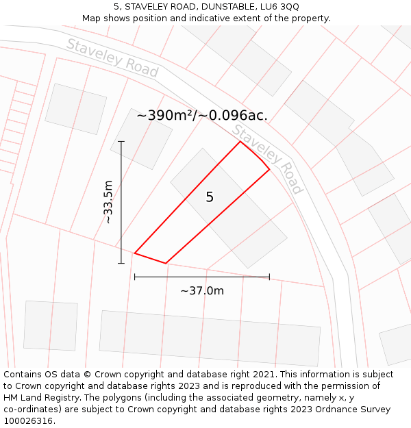 5, STAVELEY ROAD, DUNSTABLE, LU6 3QQ: Plot and title map