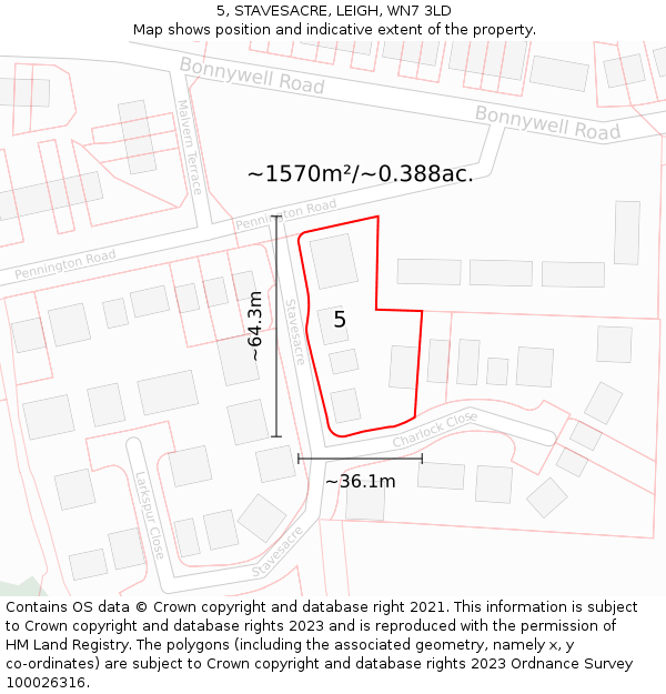 5, STAVESACRE, LEIGH, WN7 3LD: Plot and title map