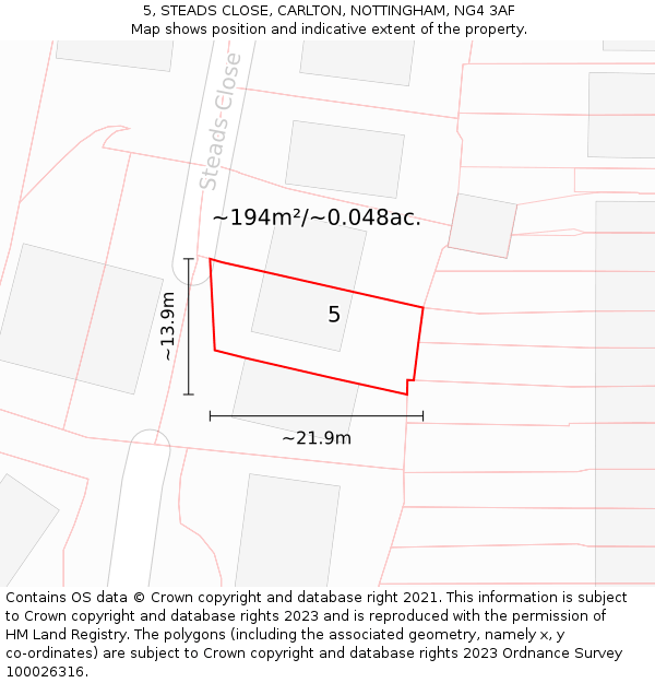 5, STEADS CLOSE, CARLTON, NOTTINGHAM, NG4 3AF: Plot and title map