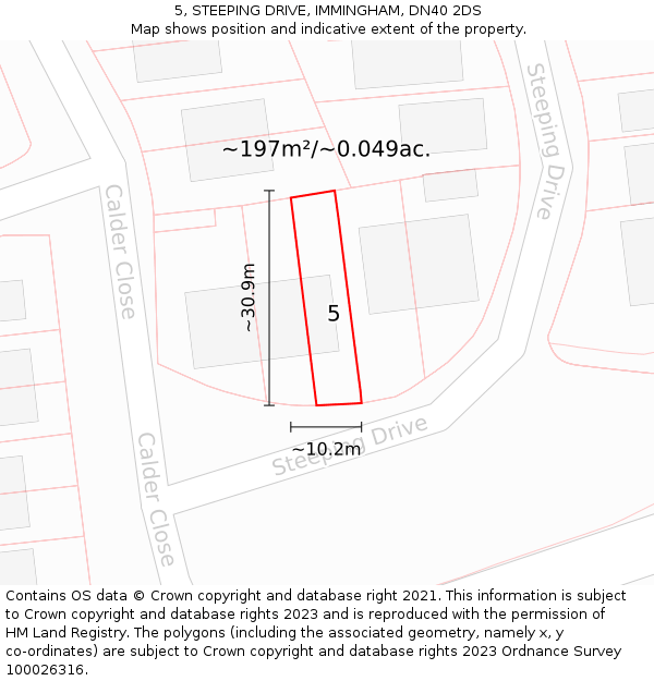 5, STEEPING DRIVE, IMMINGHAM, DN40 2DS: Plot and title map