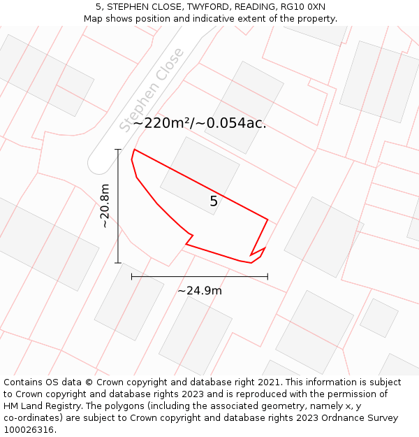 5, STEPHEN CLOSE, TWYFORD, READING, RG10 0XN: Plot and title map