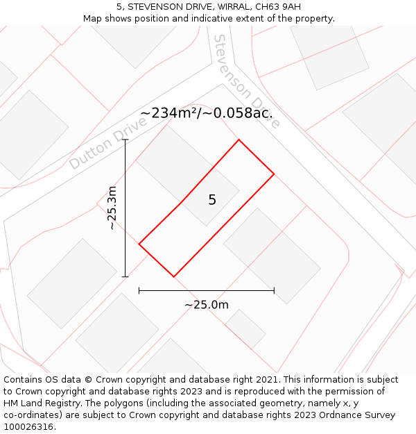 5, STEVENSON DRIVE, WIRRAL, CH63 9AH: Plot and title map