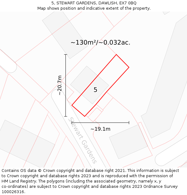 5, STEWART GARDENS, DAWLISH, EX7 0BQ: Plot and title map