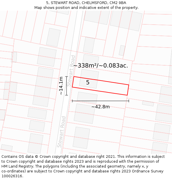 5, STEWART ROAD, CHELMSFORD, CM2 9BA: Plot and title map