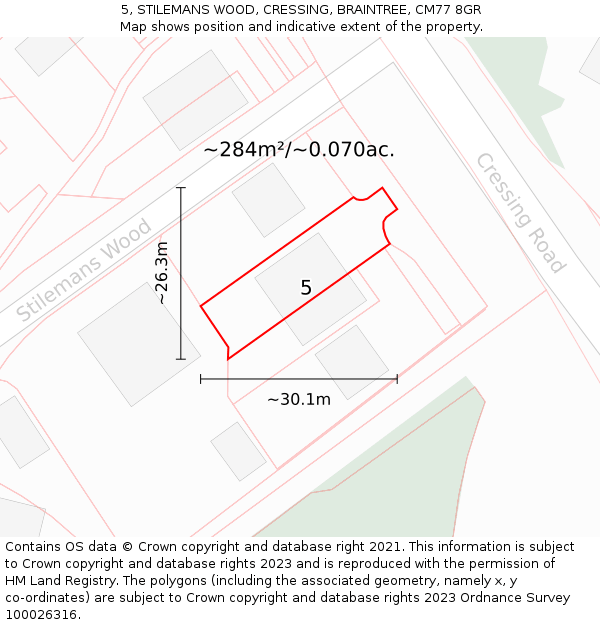 5, STILEMANS WOOD, CRESSING, BRAINTREE, CM77 8GR: Plot and title map