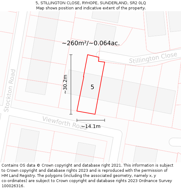 5, STILLINGTON CLOSE, RYHOPE, SUNDERLAND, SR2 0LQ: Plot and title map