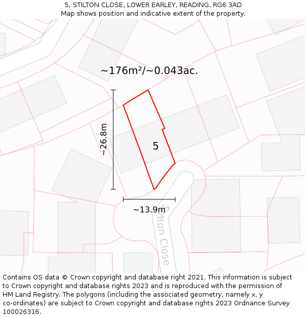 5, STILTON CLOSE, LOWER EARLEY, READING, RG6 3AD: Plot and title map