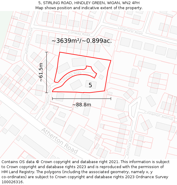 5, STIRLING ROAD, HINDLEY GREEN, WIGAN, WN2 4PH: Plot and title map
