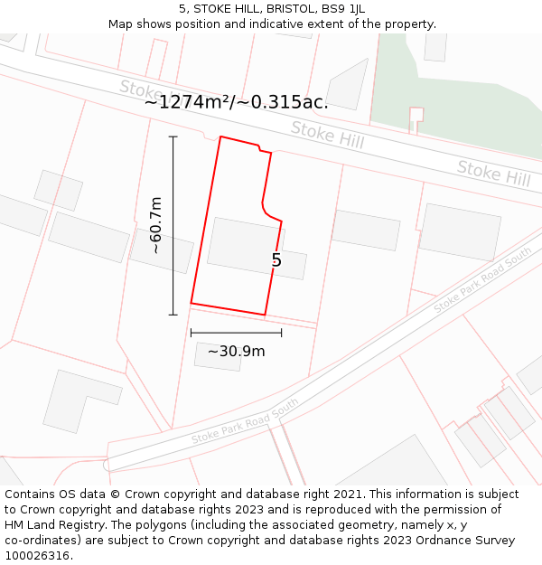 5, STOKE HILL, BRISTOL, BS9 1JL: Plot and title map