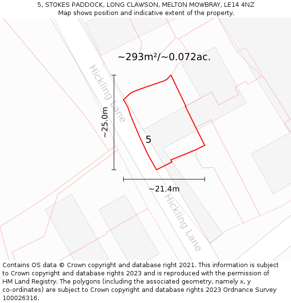 5, STOKES PADDOCK, LONG CLAWSON, MELTON MOWBRAY, LE14 4NZ: Plot and title map