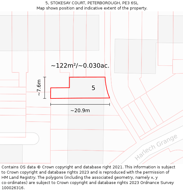 5, STOKESAY COURT, PETERBOROUGH, PE3 6SL: Plot and title map